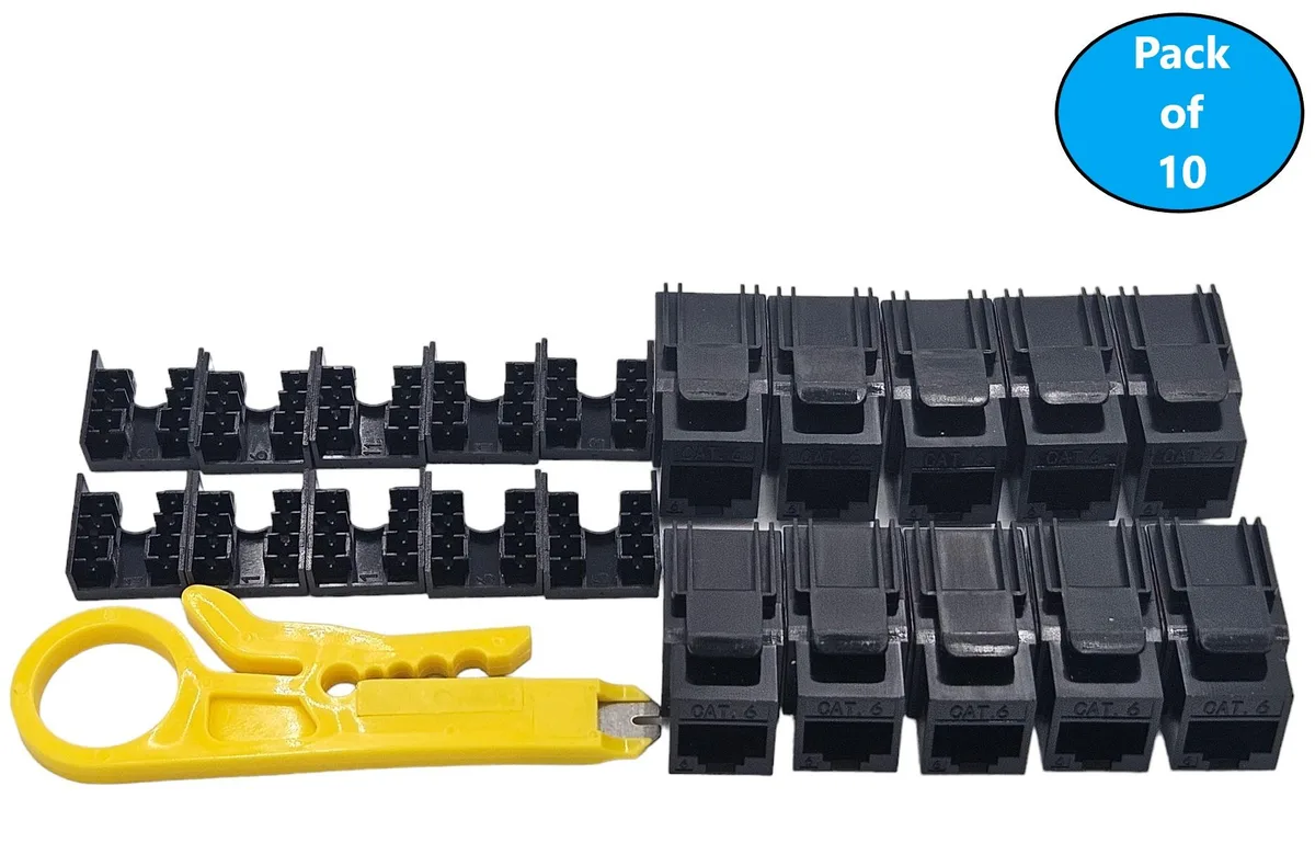 Micro Connectors Micro Connectors CAT6 Punch Down Keystone Jack 10-Pack Black with Tool — product photo