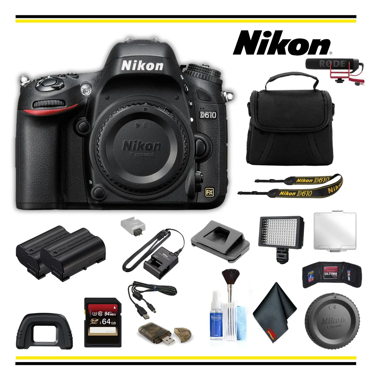 Nikon International Nikon D610 DSLR Camera Advanced Bundle 24.3MP 1080p 39-Point AF — product photo