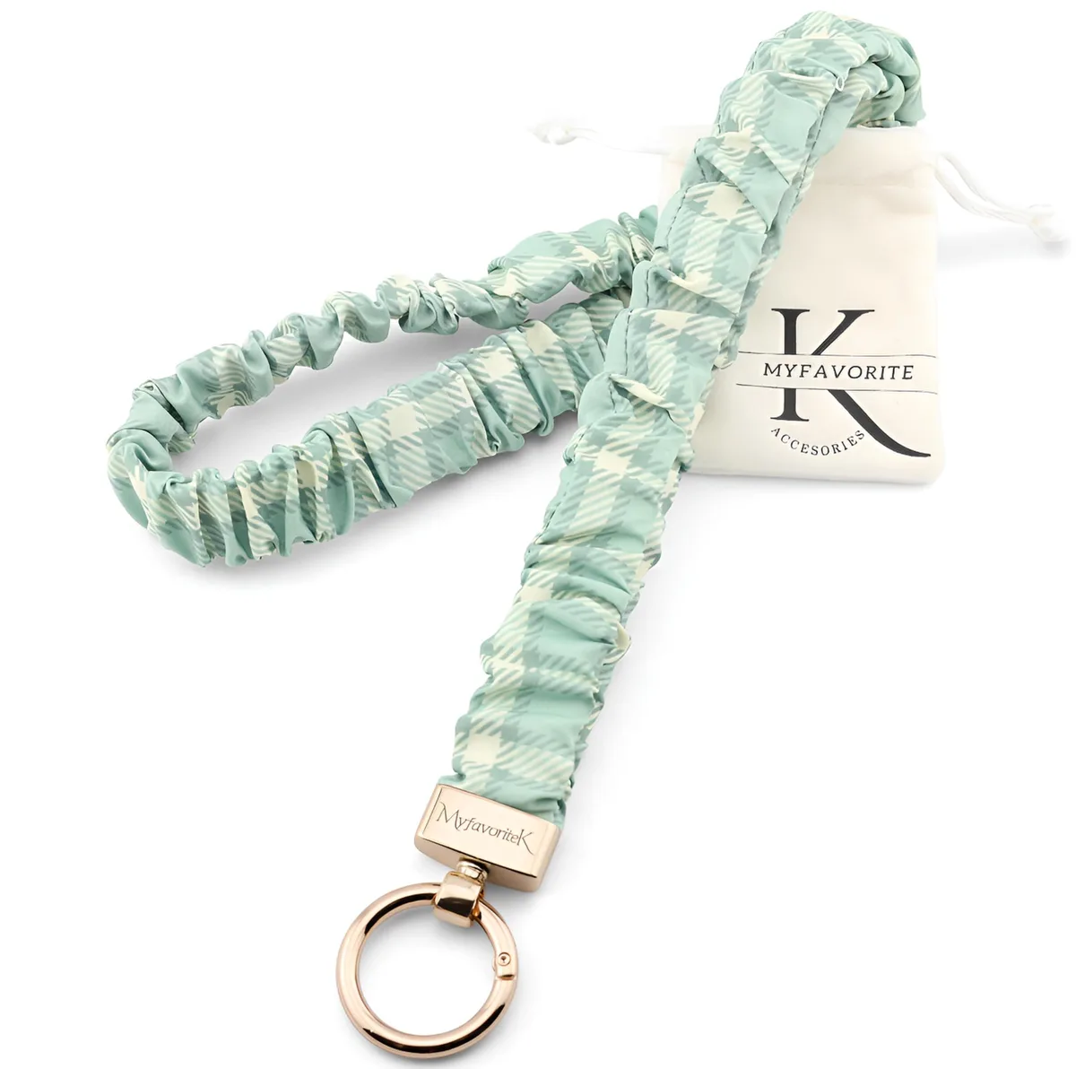  MyfavoriteK Scrunchie Lanyard Sage 17.5-30 2 Badge Holders — product photo