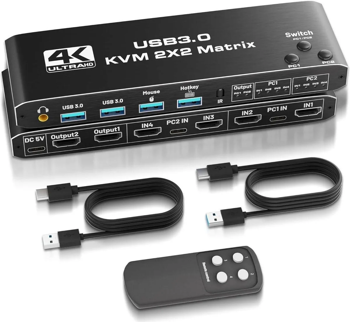 Vszerda Vszerda USB 3.0 HDMI KVM Switch 2 Monitors 2 Computers 4K 60Hz Remote — product photo