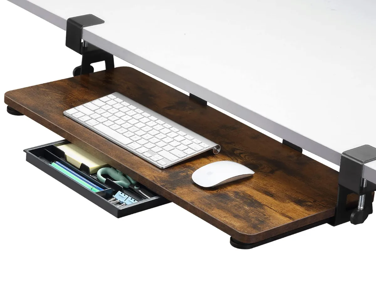  ETHU KBT6802WR Woodgrain Keyboard Tray 26.77" x 11.81" C-Clamp — product photo