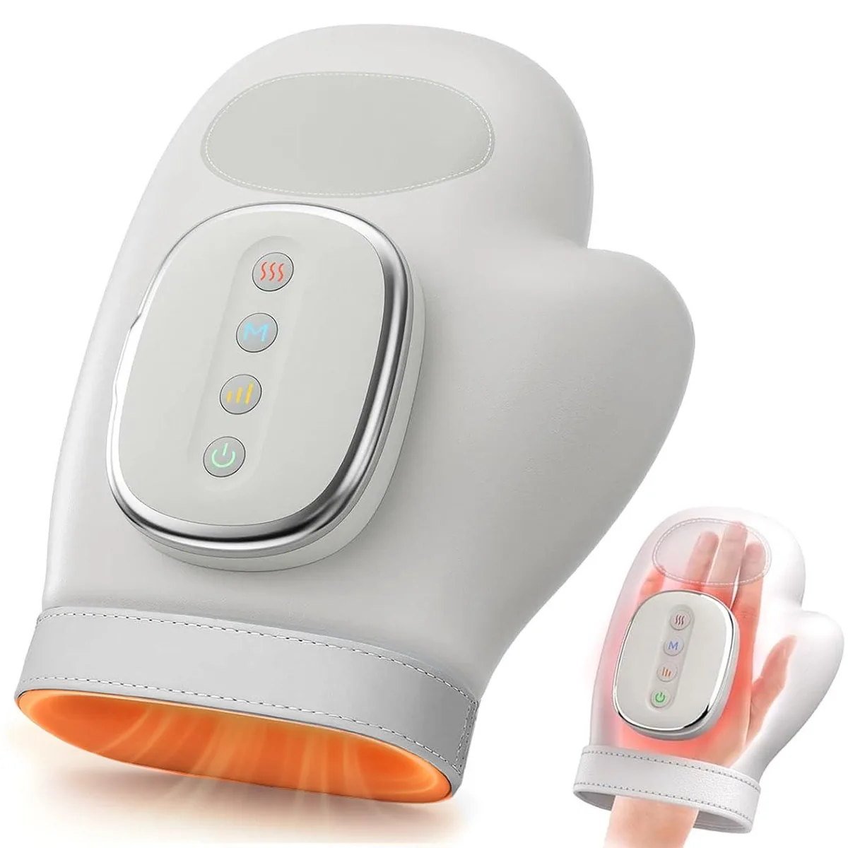 Creamy white cordless hand massager with PU leather finish, 540 g, 2000 mAh battery