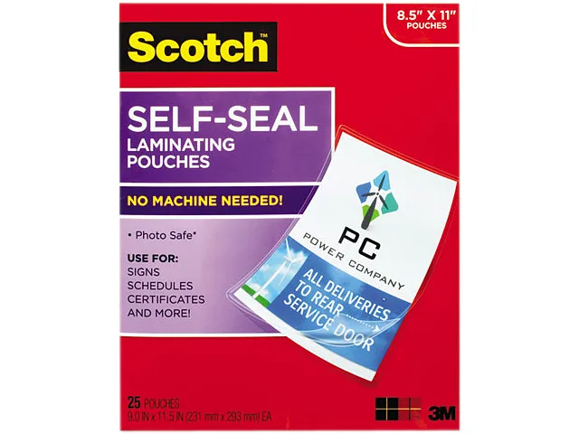 3M 3M LS85425G Scotch Self-Sealing Laminating Sheets 9.5 mil 8.5 x 11 25 Pack — product photo