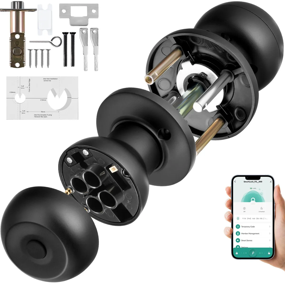 VEVOR VEVOR Smart Door Knob G100 Fingerprint Bluetooth Lock Black — product photo