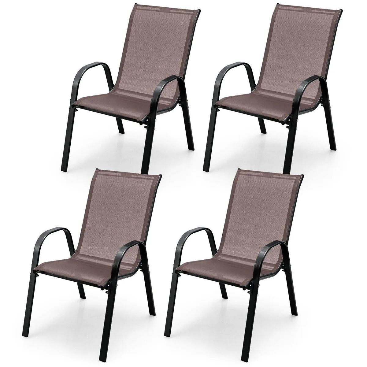 SlickBlue SlickBlue 4-Piece Stackable Patio Dining Chairs Set with Armrest Brown — product photo