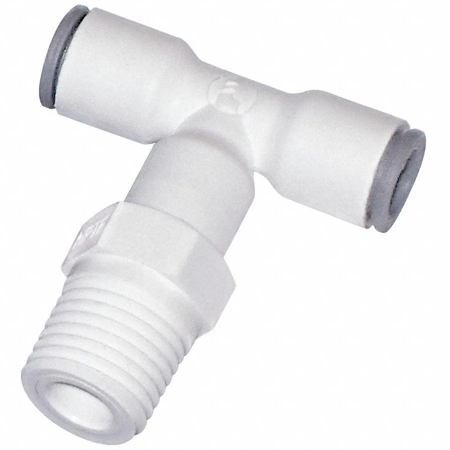 White nylon push-fit tee fitting with three 1/4 inch connections