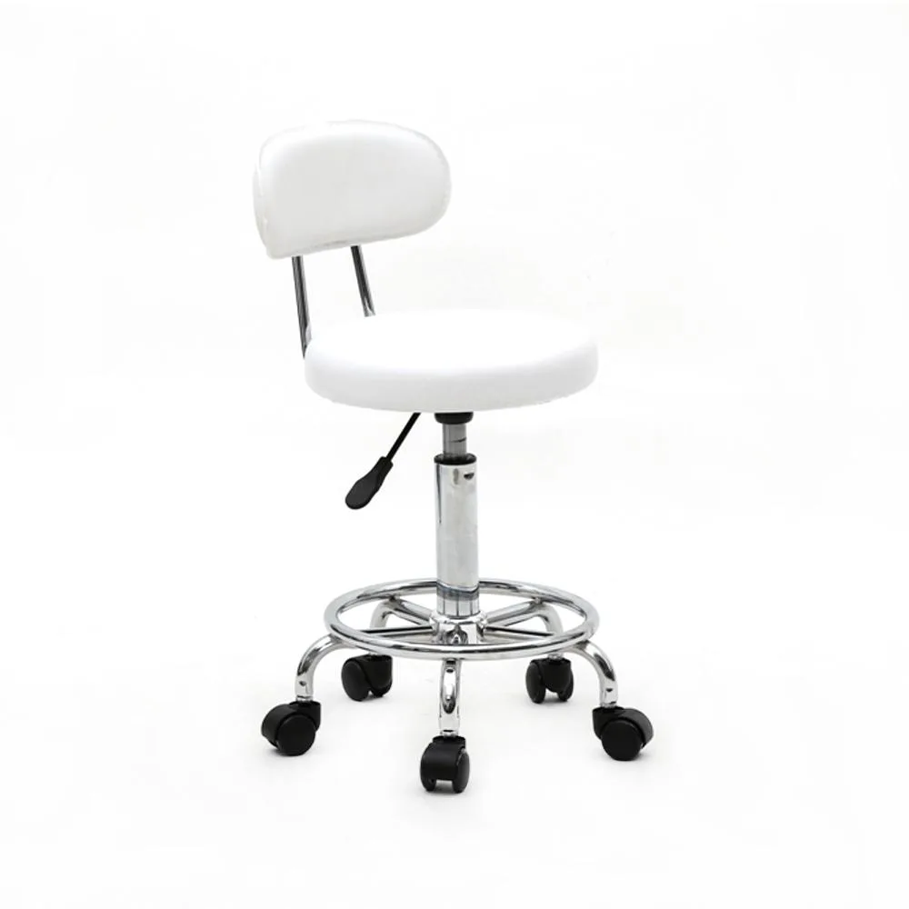 QXDRAGON QXDRAGON PU Leather Rolling Stool Low Back Height Adjustable Swivel Footrest White — product photo