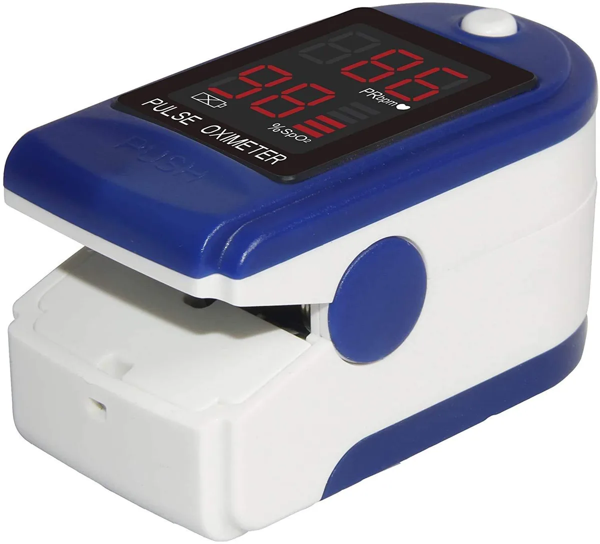 Royal blue fingertip pulse oximeter with LED display
