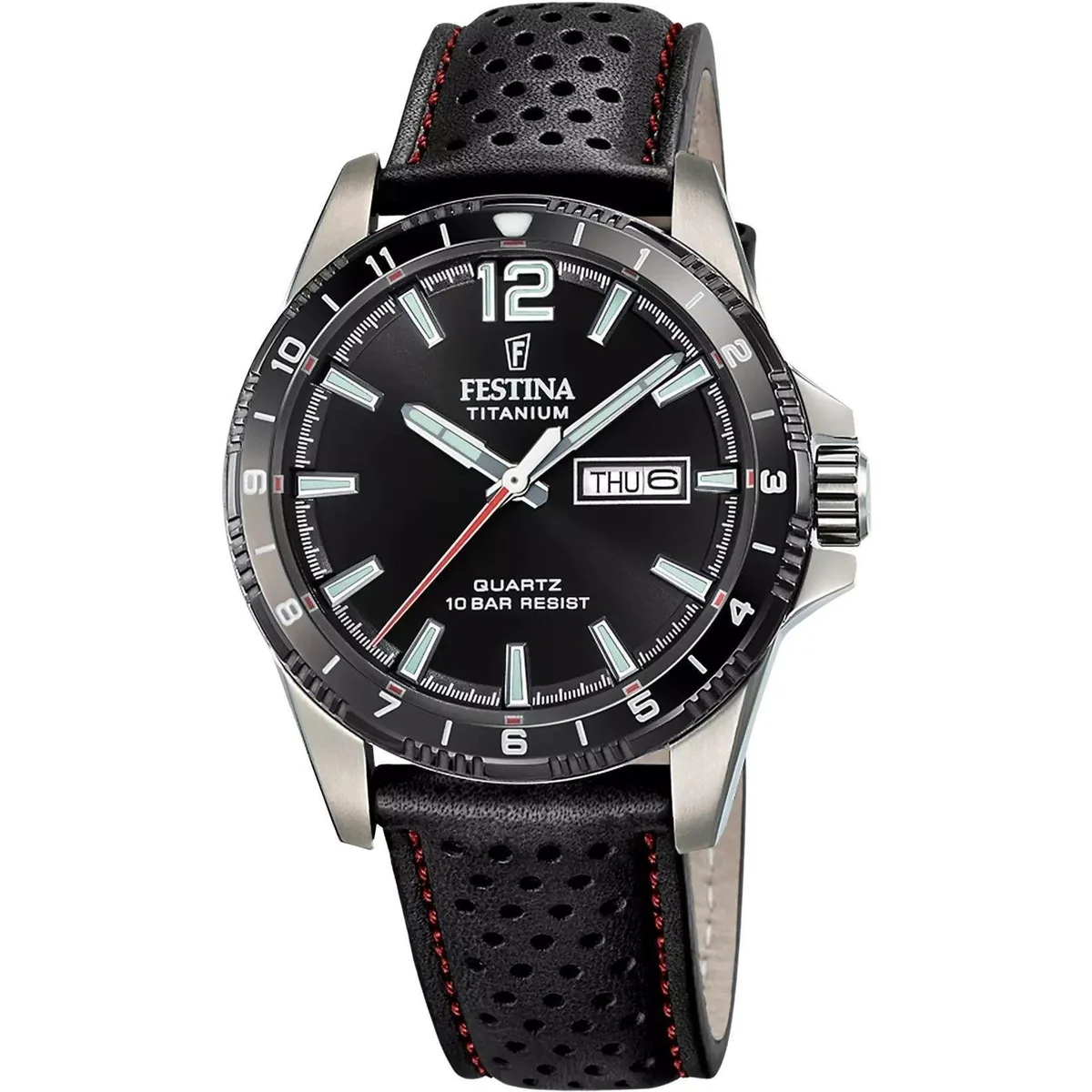 Festina Festina F20699-4 Titanium Leather Strap Black Dial Quartz 100M Men's Watch — product photo