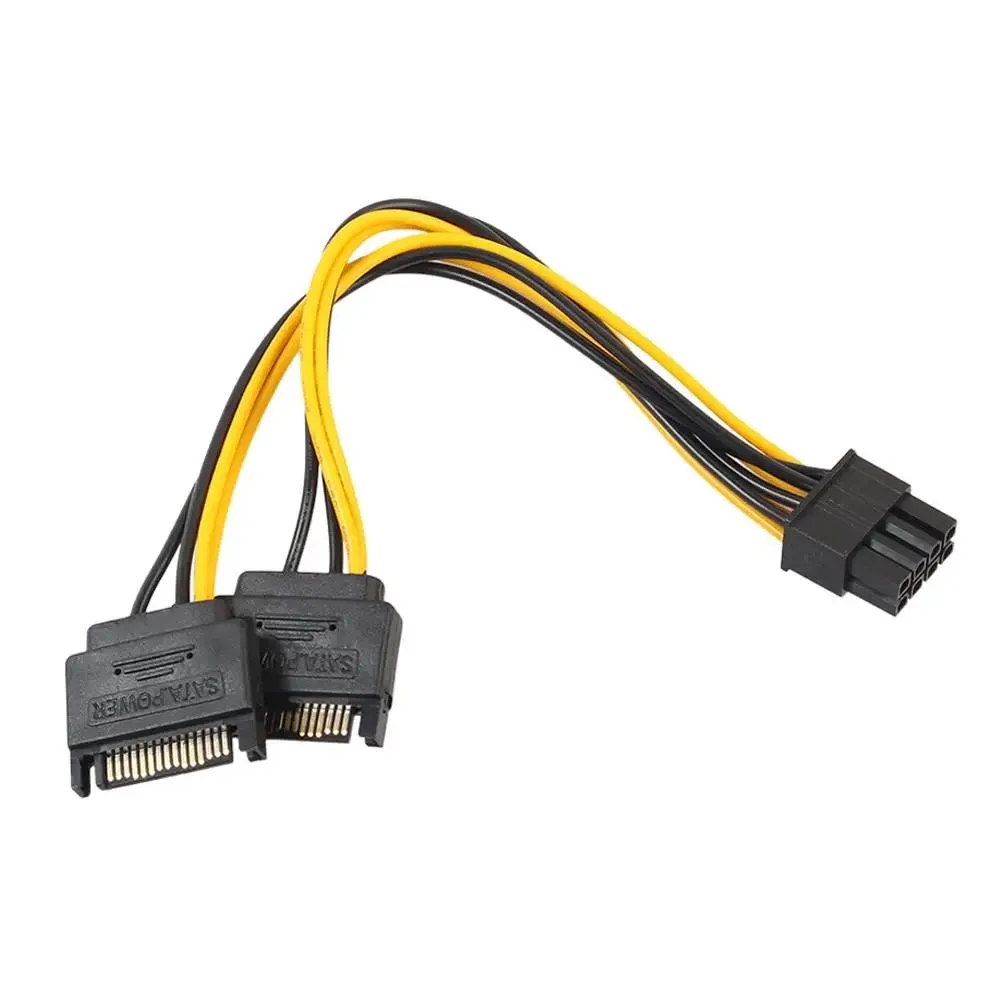 HETAI Digital Technology Co.,Ltd HETAI Digital Technology Co.,Ltd 20cm Dual 15Pin SATA Male to PCIe 8Pin (6+2) Male Power Cable — product photo