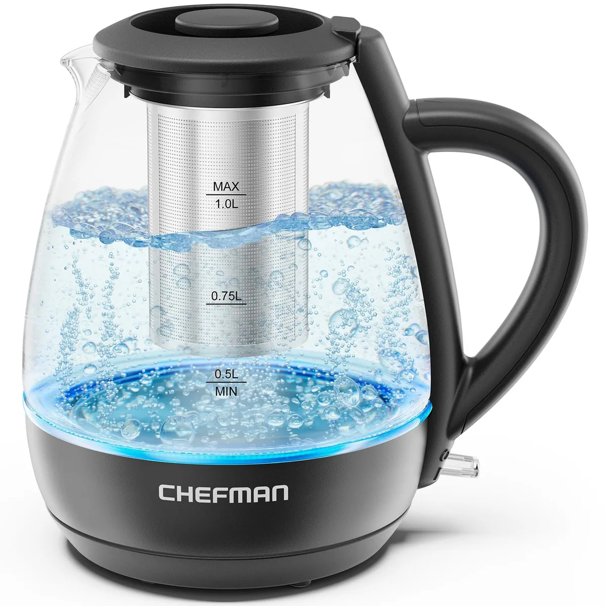  Chefman Rapid-Boil Glass Electric Kettle 1L 1500W Black — product photo