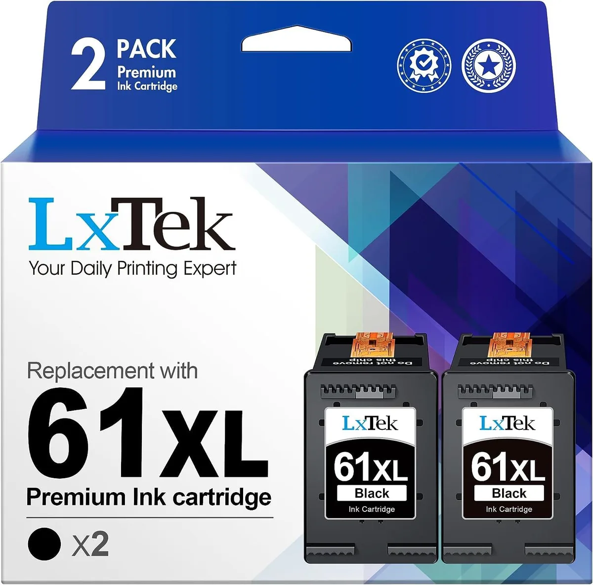 Two rectangular black ink cartridges with green circuitry visible on the side