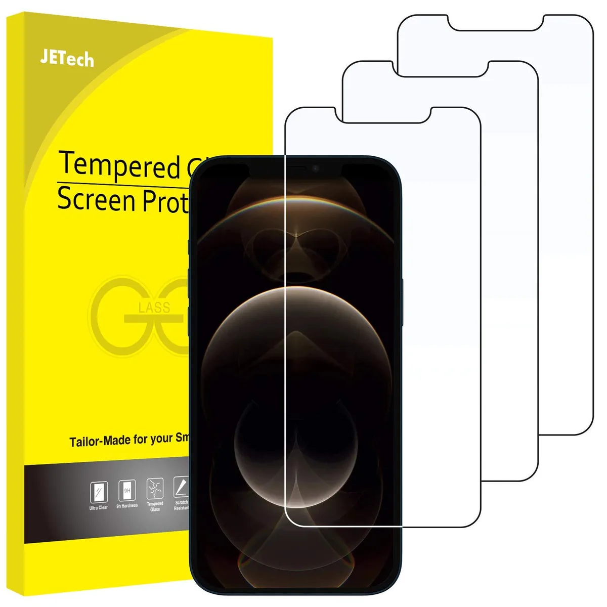No Sew No Sew iPhone 12 Pro Max Screen Protector 6.7-Inch Tempered Glass 3-Pack Transparent — product photo
