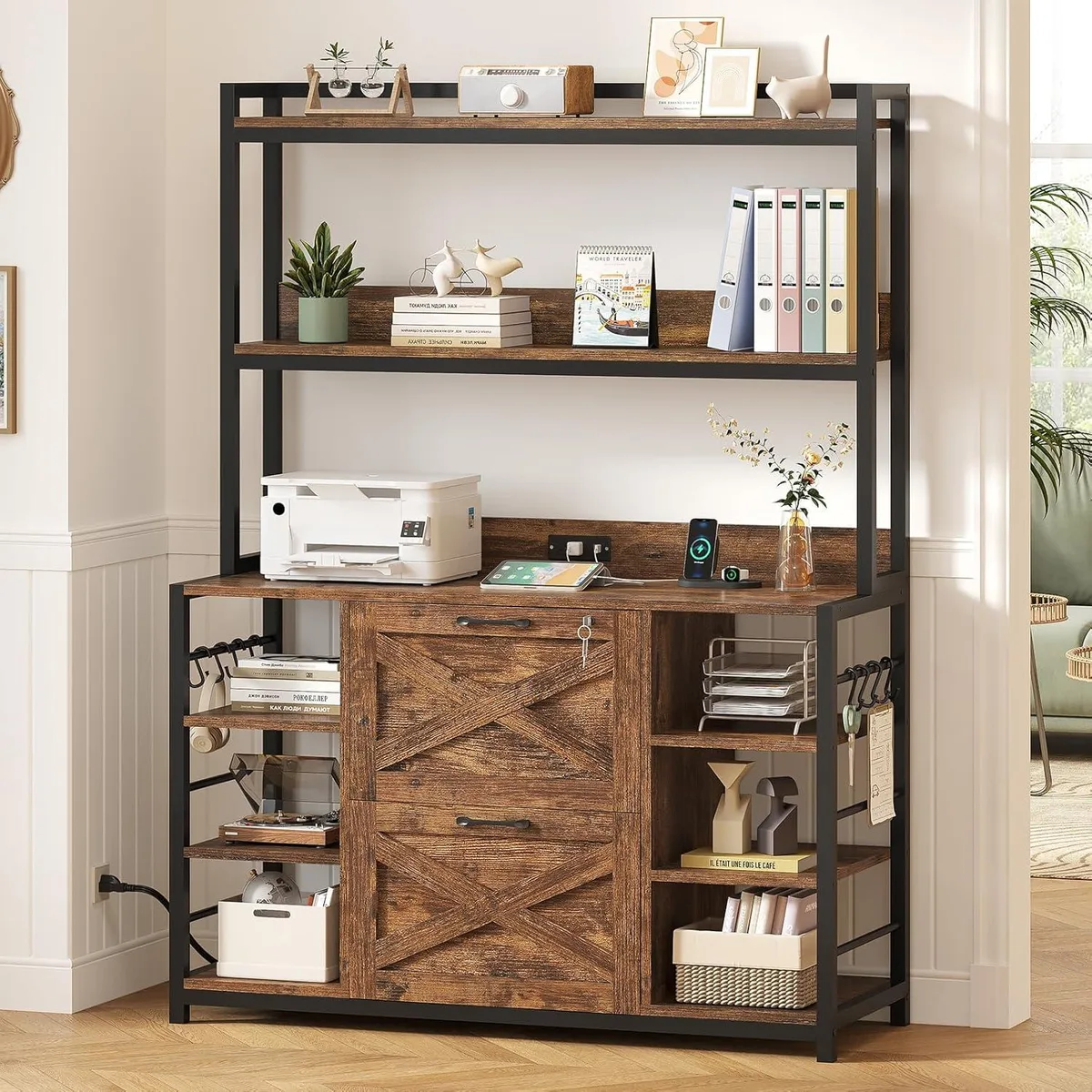 BFKK BFKK File Cabinet with Charging Station Open Shelf Legal Letter A4 Brown — product photo