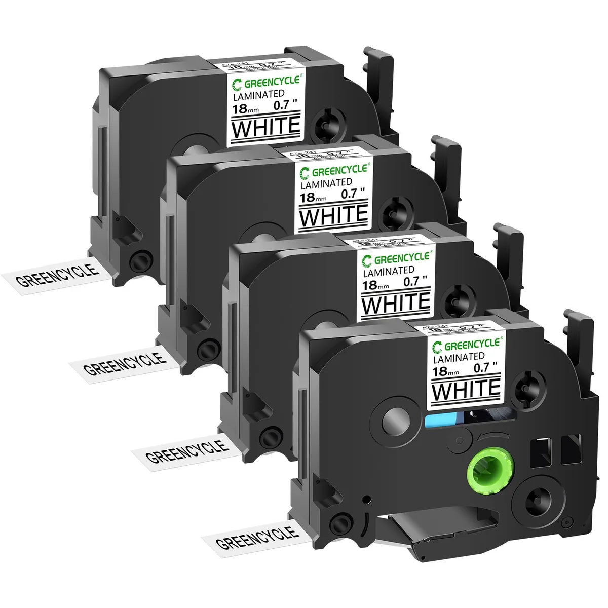GREENCYCLE GREENCYCLE TZe-241 18mm Black on White Laminated Tape 4 Pack labelmaker — product photo