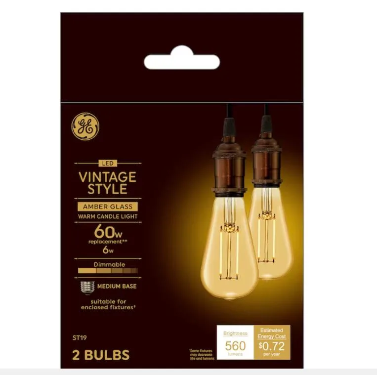 GE GE 93130297 60W EQ ST19 2200K Dimmable LED Standard Bulb 2-Pack — product photo