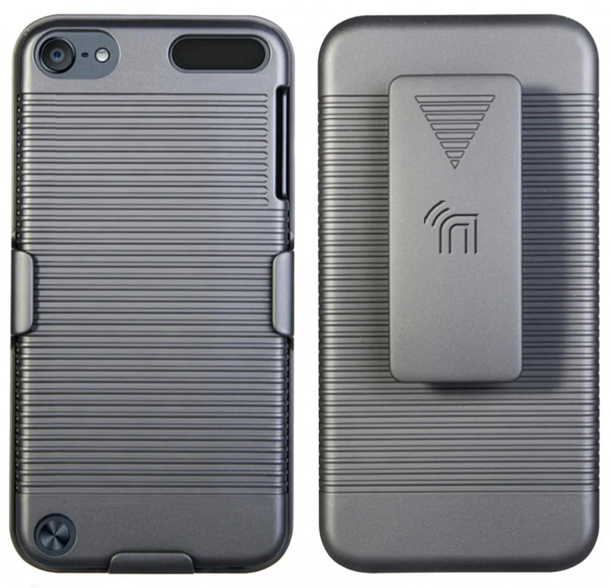 Nakedcellphone Nakedcellphone Black Rubberized Hard Case + Belt Clip Holster Combo for iPod Touch 5 6 7 — product photo