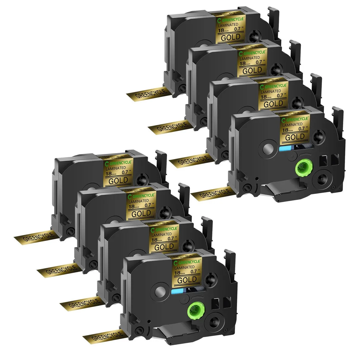 GREENCYCLE GREENCYCLE TZe-841 18mm Black on Gold Laminated Tape 8 Pack labelmaker — product photo