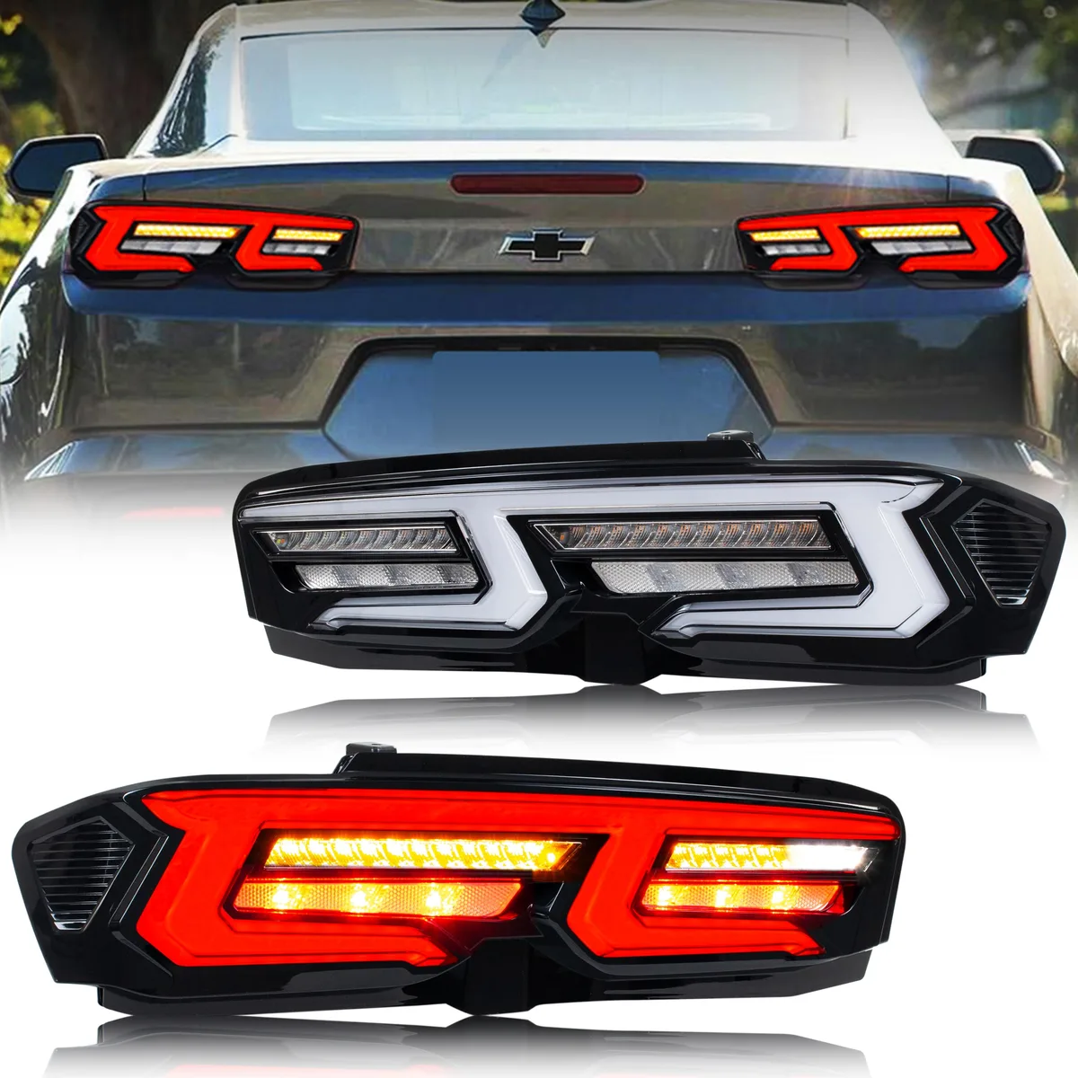 inginuity time inginuity time LED Clear Tail Lights Camaro 6th Gen 2019-2024 White Sequential Start-up Animation Set of 2 — product photo