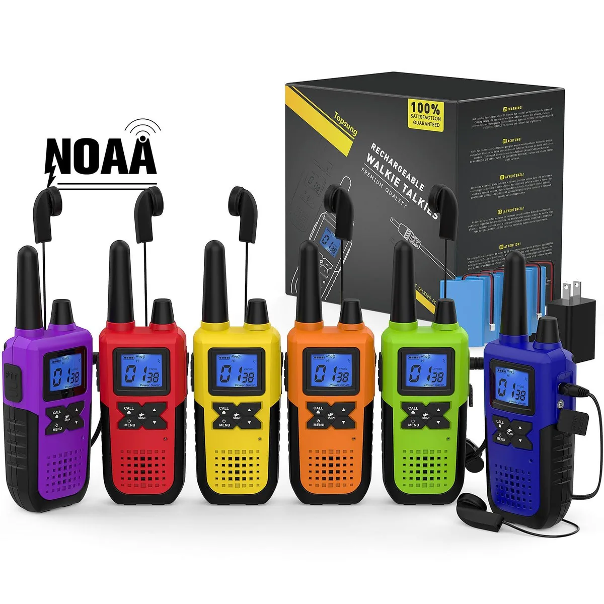 Topsung 2-Way Radio 6 Pack FRS 22 Ch 121 Codes NOAA 1800mAh 72h Water Resistant — product photo