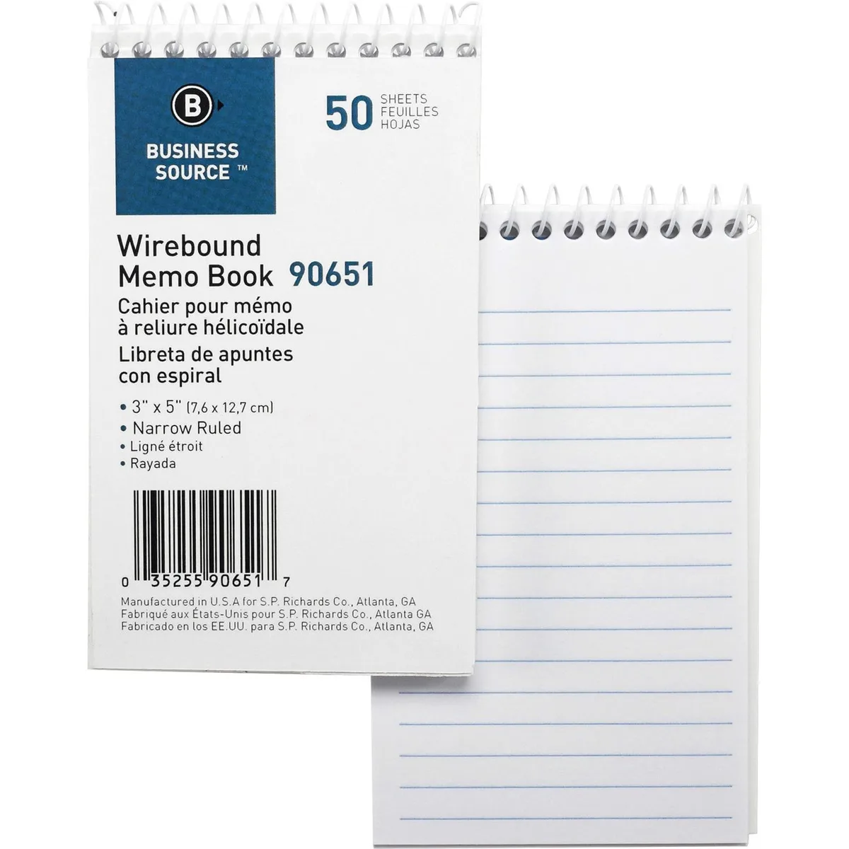 Business Source Business Source 90651 Wirebound Memo Book 50 Sheets White — product photo