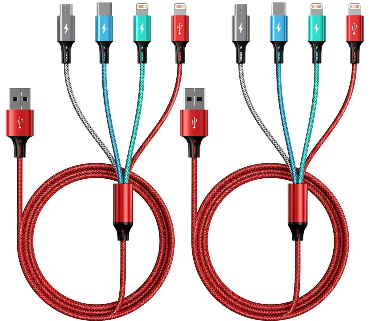 KEHIPI KEHIPI LE 4-in-1 USB cable 6 ft 2-pack red — product photo