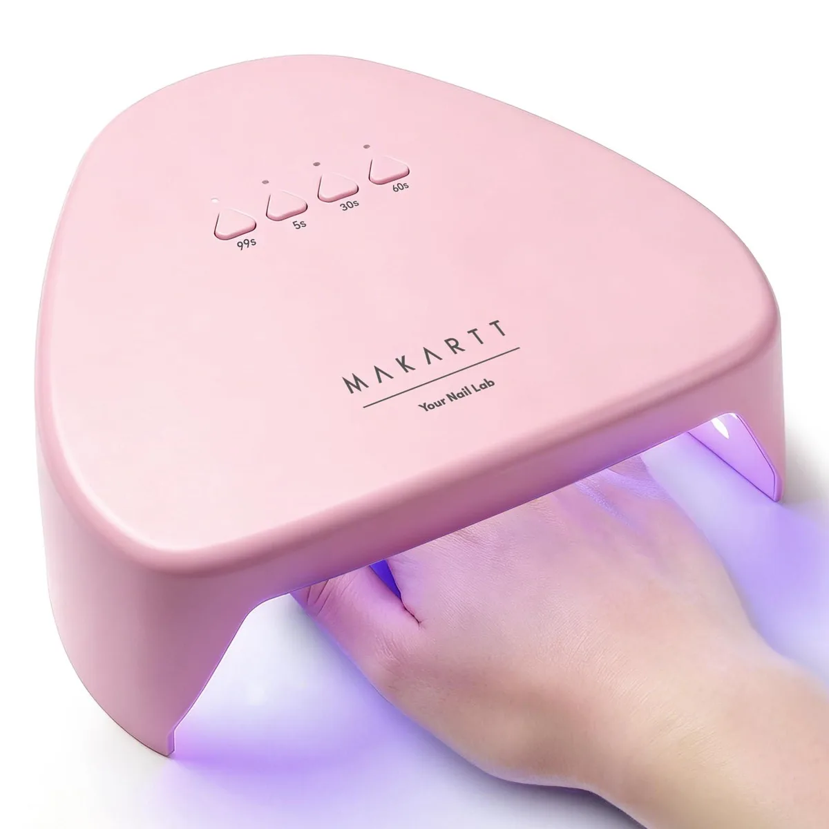 Compact square UV nail lamp in white ABS plastic with prong base and auto sensor