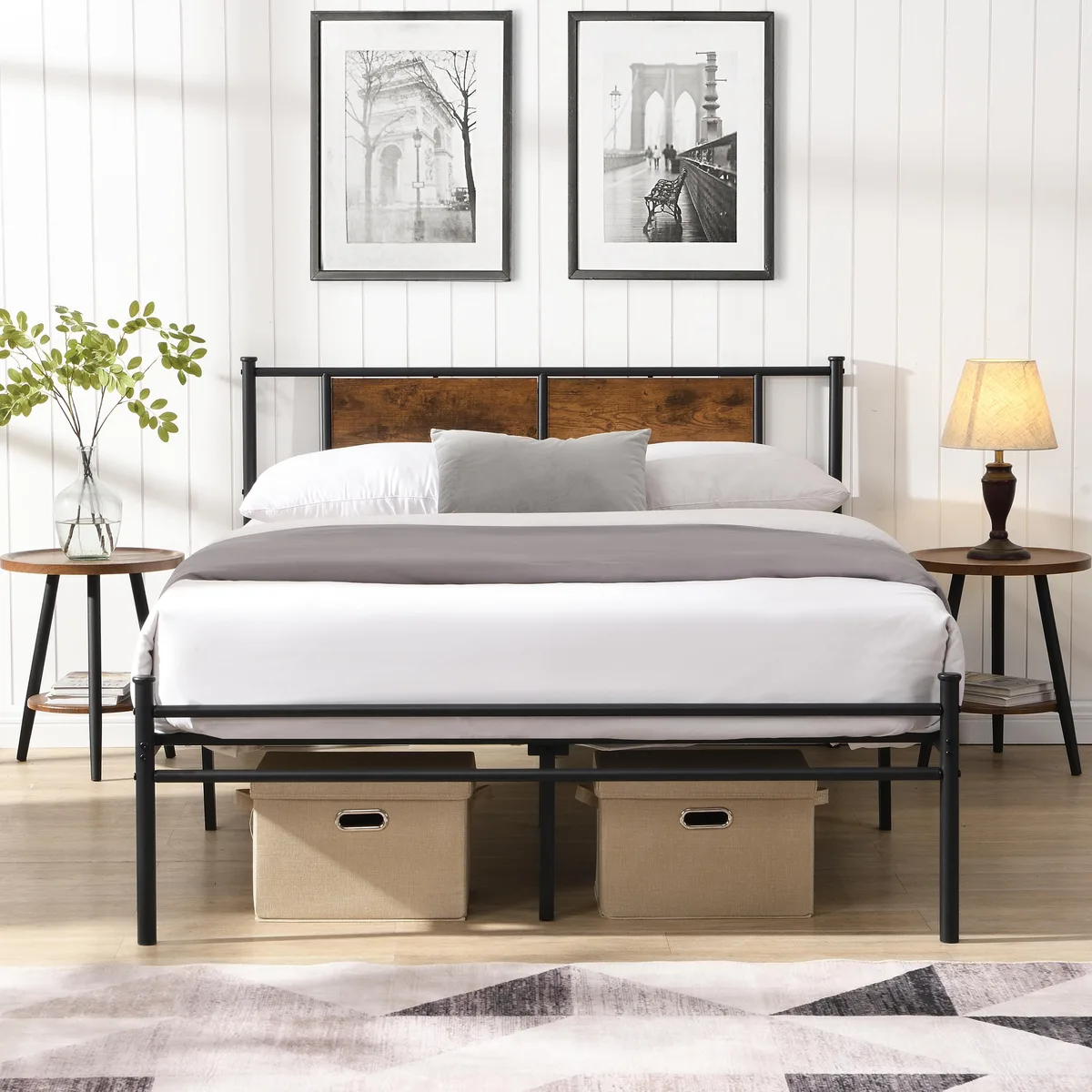 tuphen tuphen Queen Size Metal Bed Black Brown 450LBS 10.8" Under Storage — product photo