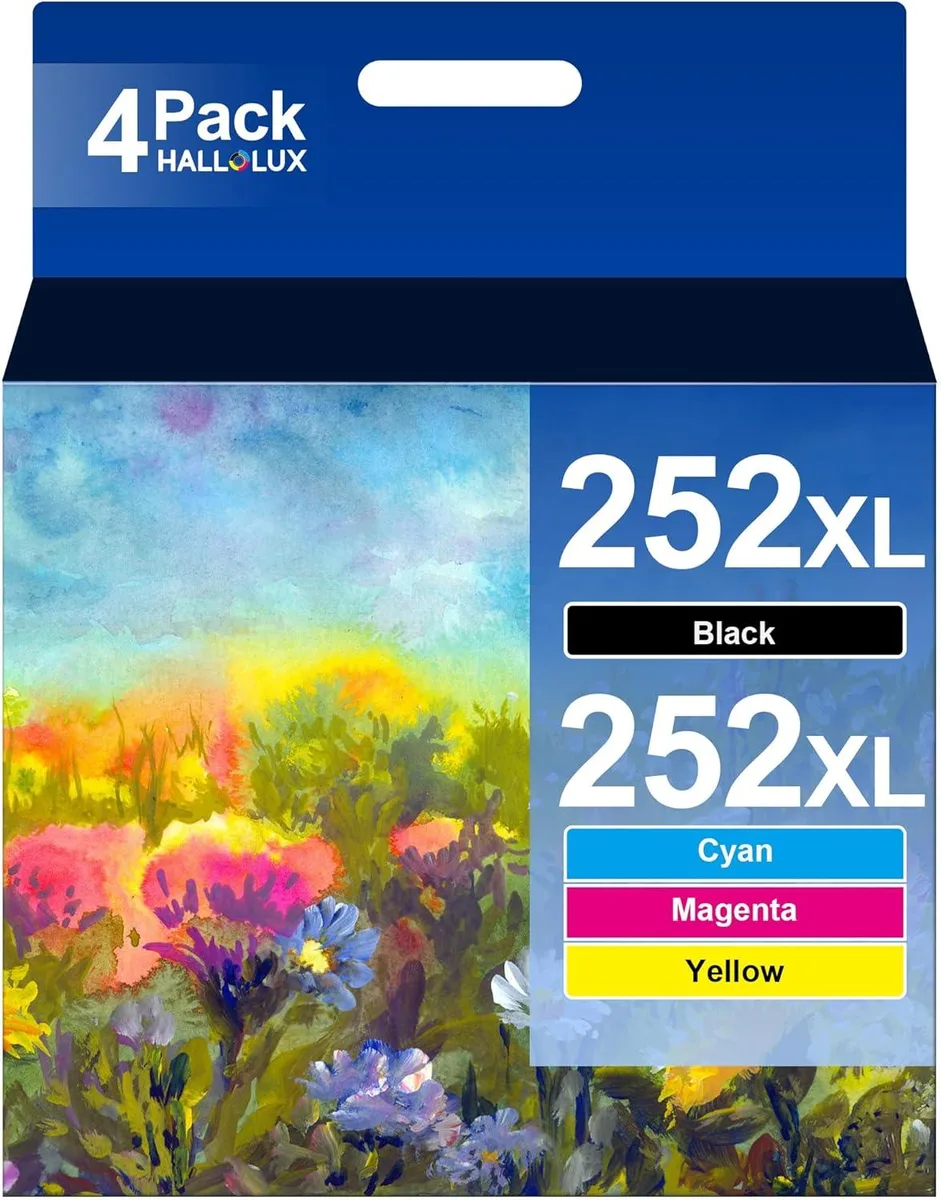 Four rectangular ink cartridges in black cyan magenta yellow