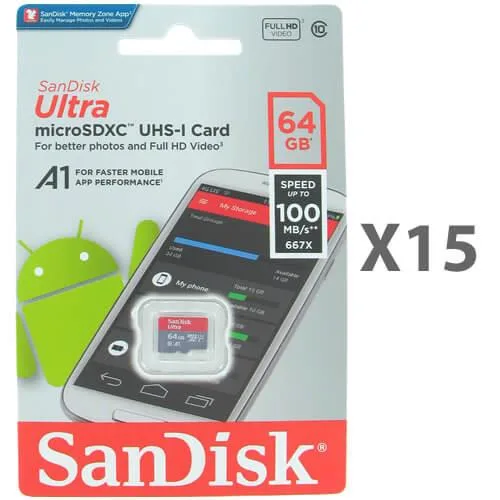 SanDisk SanDisk 64GB microSDXC Class 10 (15 Pack) memory card — product photo