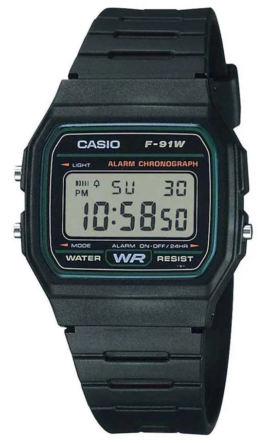 CASIO Casio F-91W-3HDG Black Digital Watch Green Dial 38mm — product photo