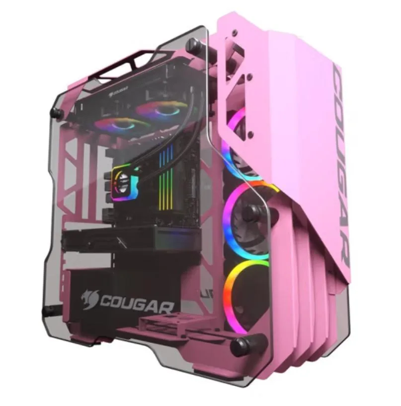 BFKK BFKK Open-Frame ATX 240mm Radiator Aluminium Glass PC Case Pink — product photo