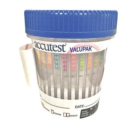 White plastic drug test cup with lid and label, 25 count