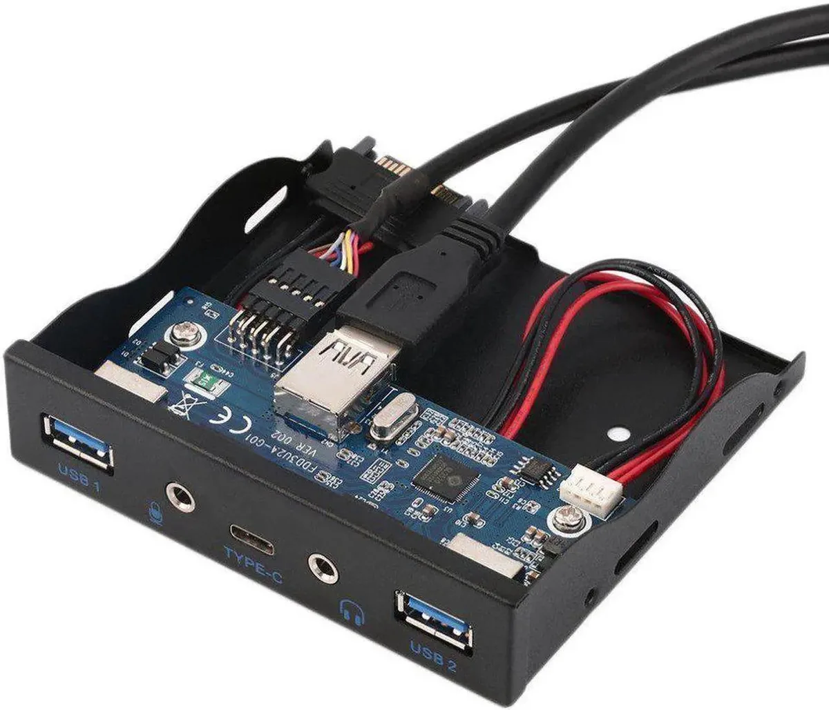 Vszerda Vszerda 3.5" Front Panel Floppy Bay 2 USB 3.0 Hub HD Audio Mic USB 3.1 Type C — product photo