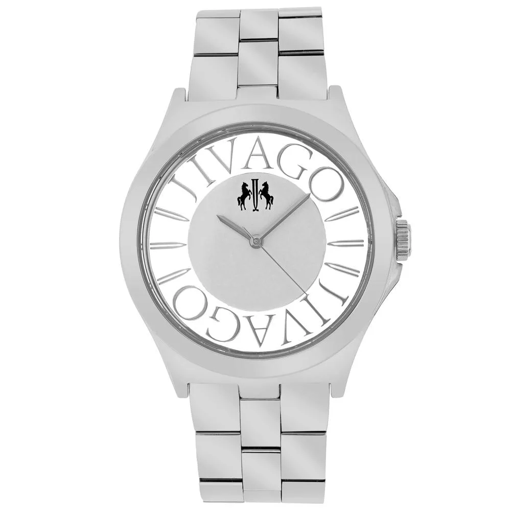 Silver dial watch with stainless steel case and bracelet