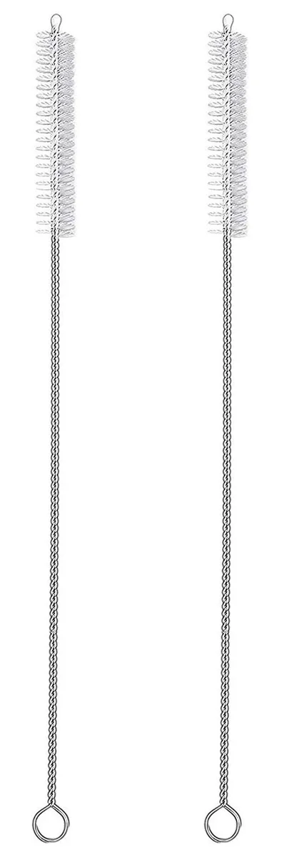 Two stainless-steel straw brushes with nylon bristles, 10 in long, .31 in bristle diameter