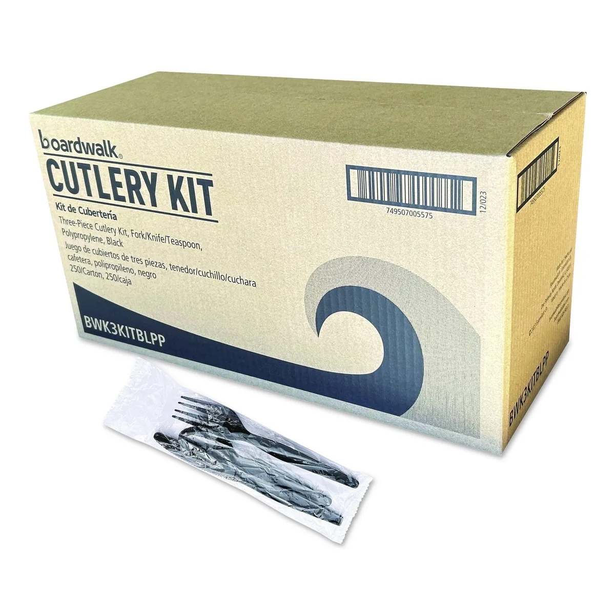 Boardwalk Boardwalk Three-Piece Polypropylene Cutlery Kit Mediumweight Black 250/Carton — product photo