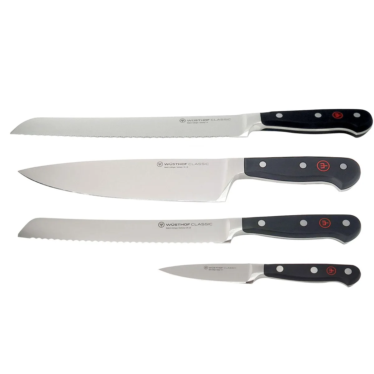 Wusthof Wusthof Classic 9" Bread Knife Silver with 3-Piece Set 3.5" Paring, 8" Bread, Chef's Knives — product photo