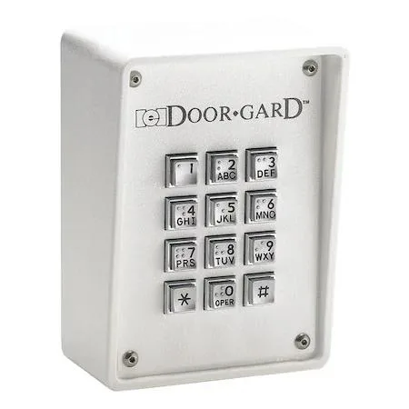 Rugged gray access keypad with cast aluminum housing and metal faceplate, 12 metal Braille buttons, surface-mount design