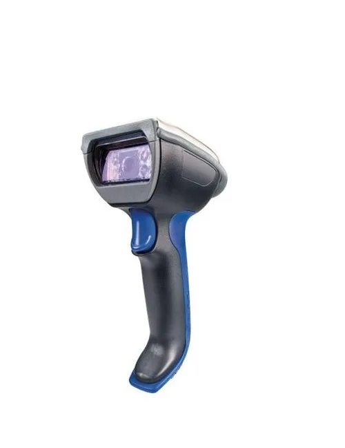Yellow rugged handheld barcode scanner with trigger and Bluetooth antenna