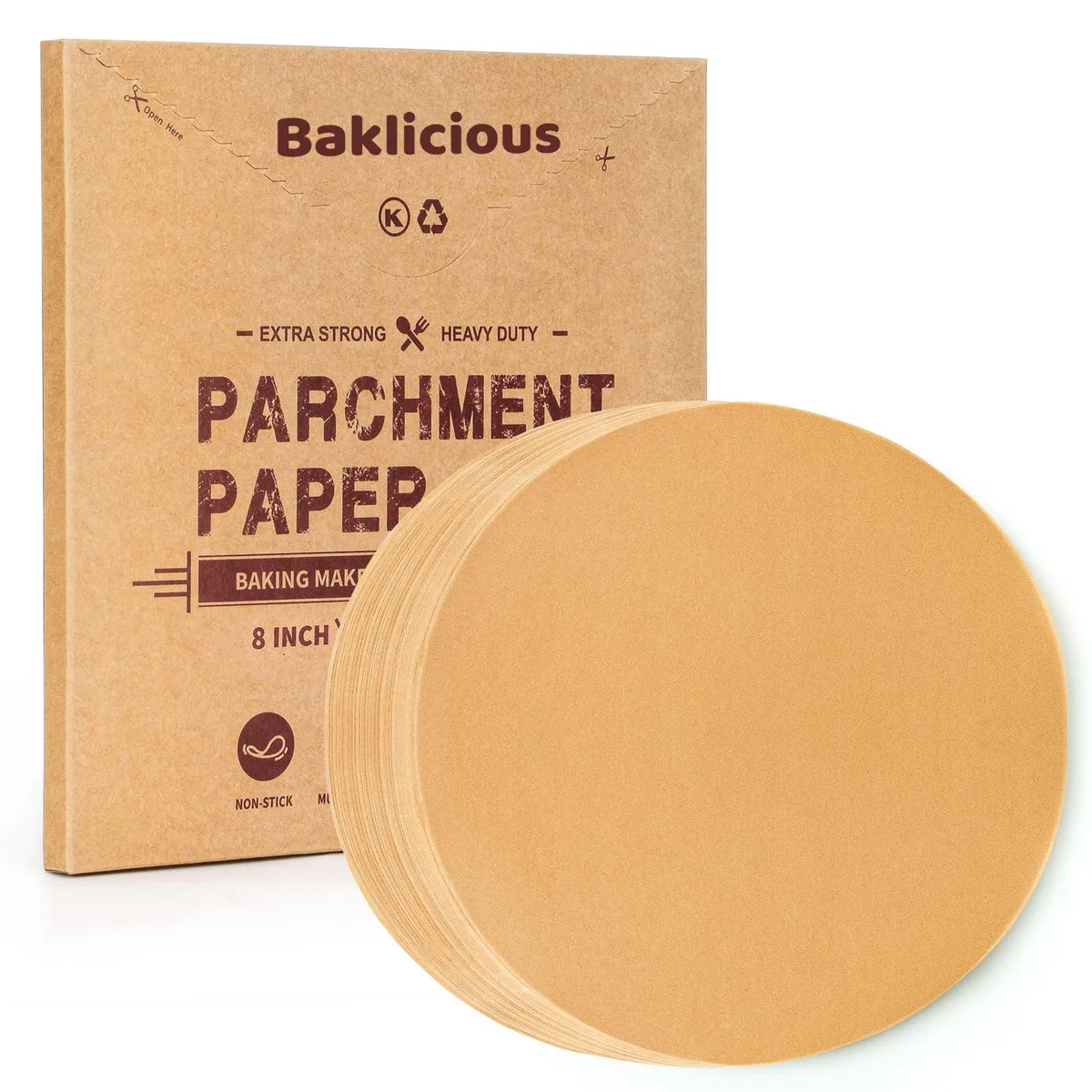 A stack of 250 round white parchment sheets with a basketweave pattern, 8 inches across