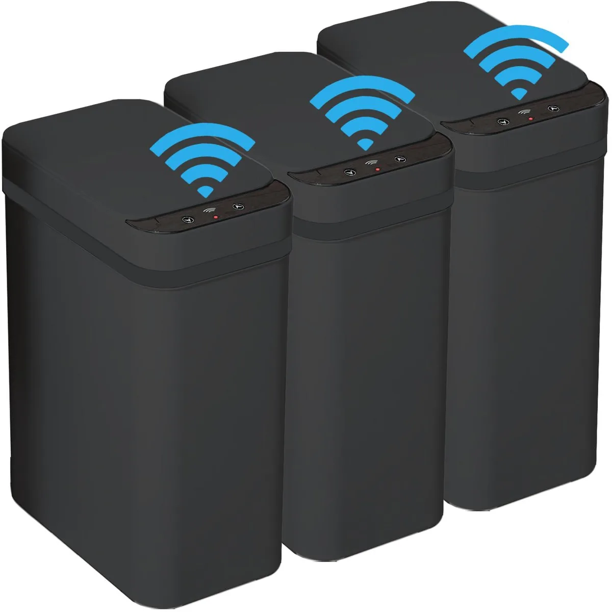Three matte black narrow cylinders with sensor lids