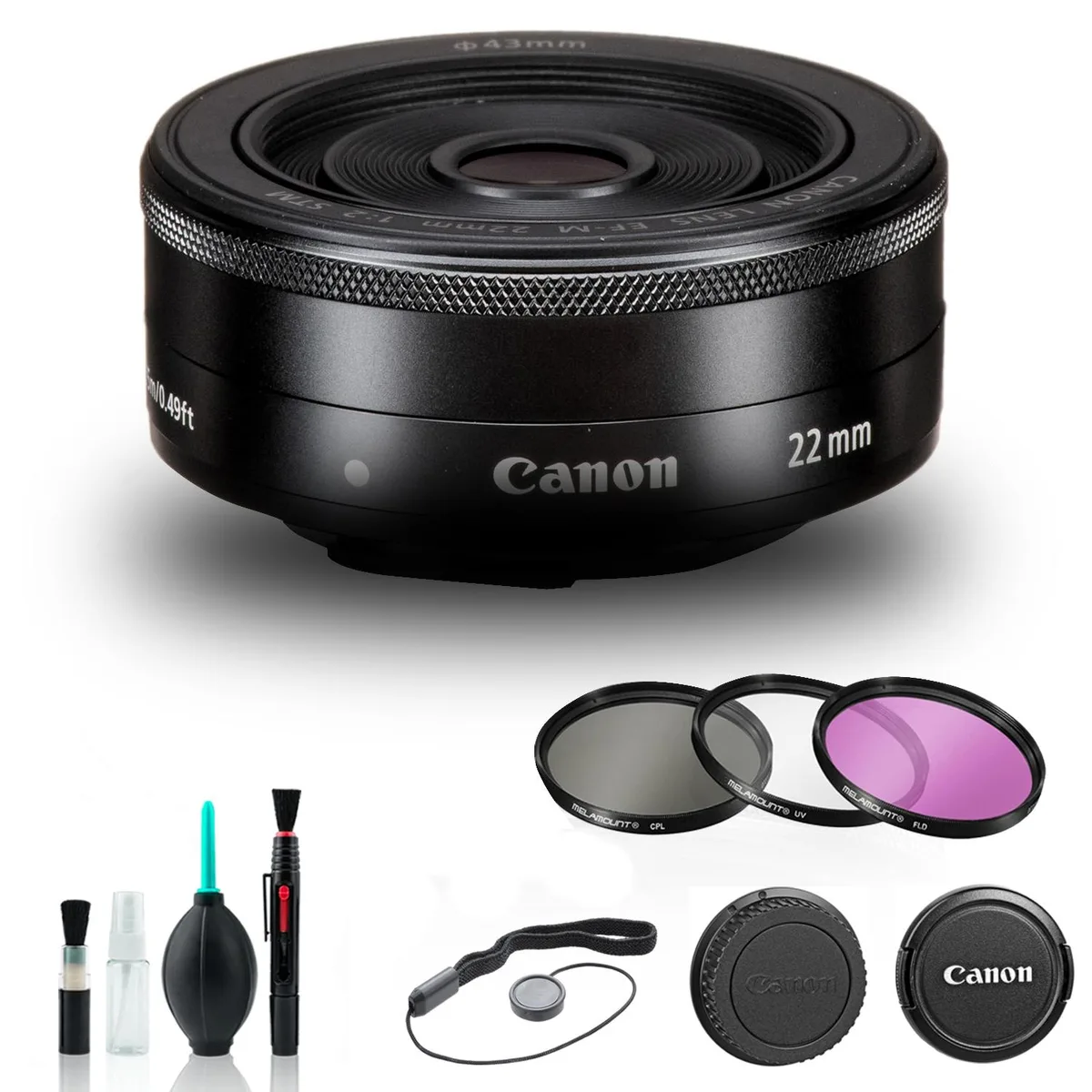 Canon Canon EF-M 22mm f/2 STM Lens 5985B002 + Filter Kit + Cap Keeper + Cleaning Kit — product photo