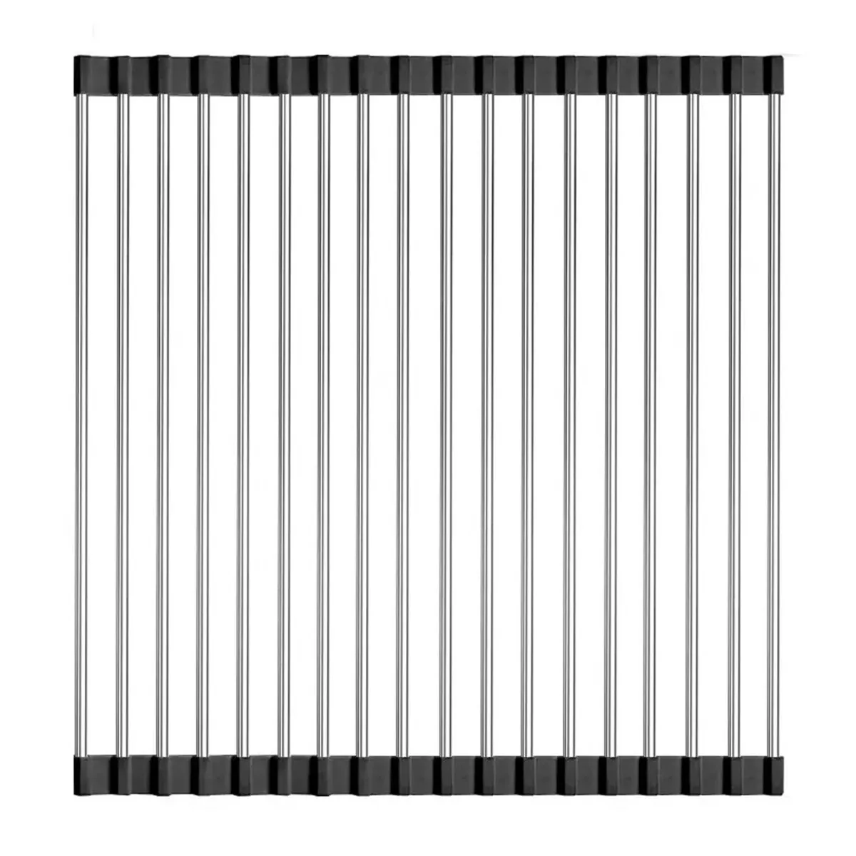 Foldable stainless steel roll-up rack with 18 tubes and gray silicone ends