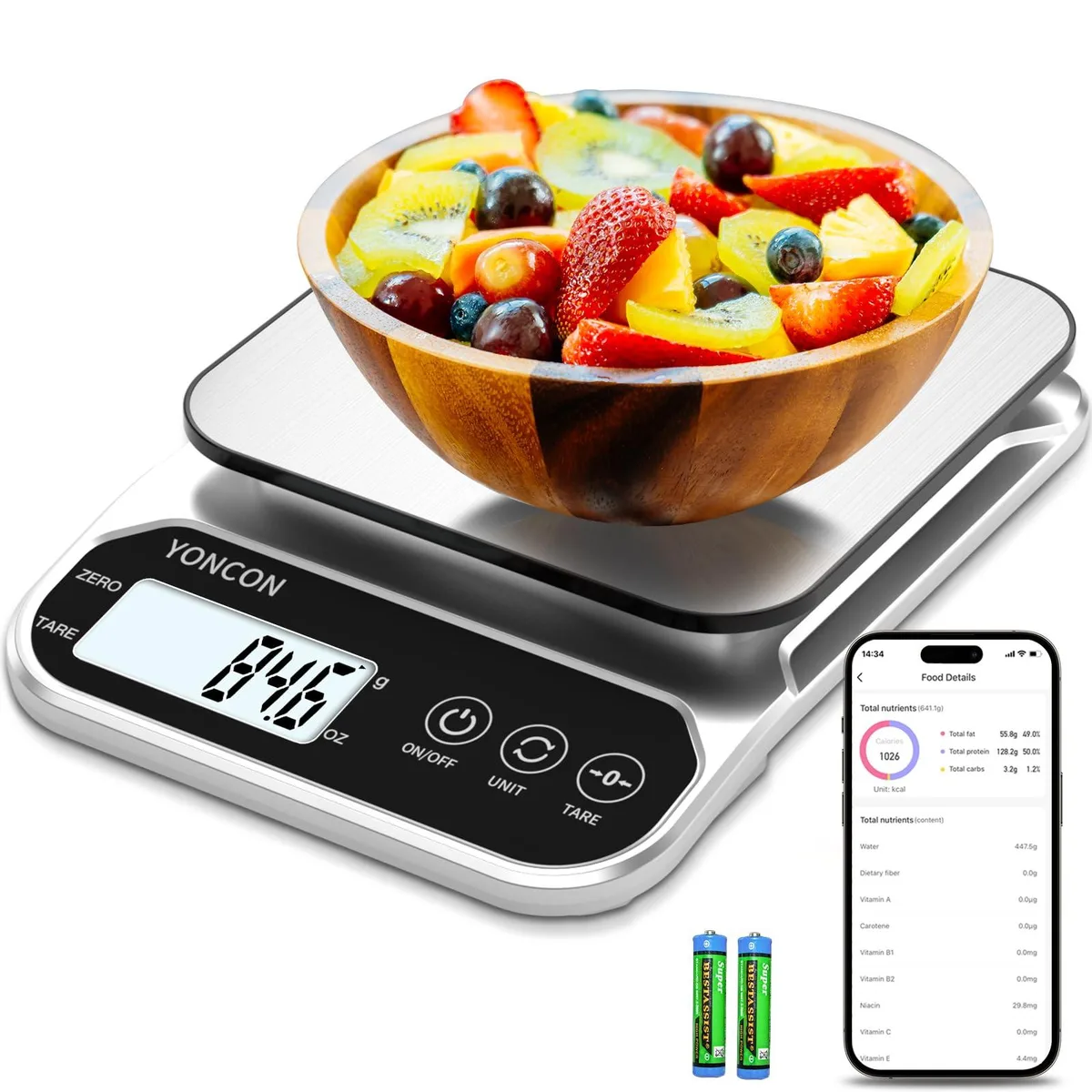 Compact rectangular digital scale with smooth light-grey ABS surface, rounded corners, and a small LCD window near the front edge