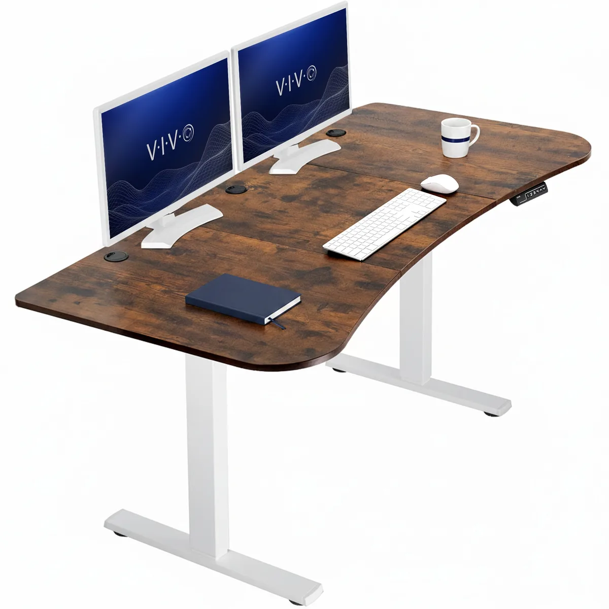 VIVO VIVO Electric Standup Desk 63 x 32 Rustic Vintage Brown White Frame — product photo