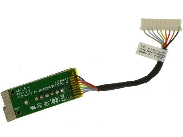 Black flat-flex cable with white printed labels and two connectors