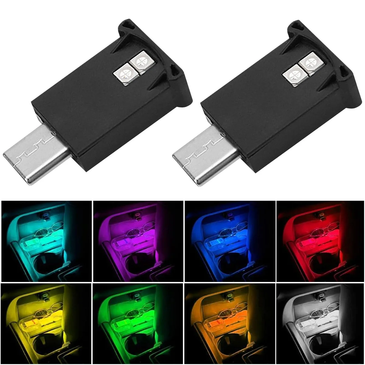 2PCS USB-C LED Ambient Light 8 Colors 1.1×0.6 in 0.009 kg — product photo