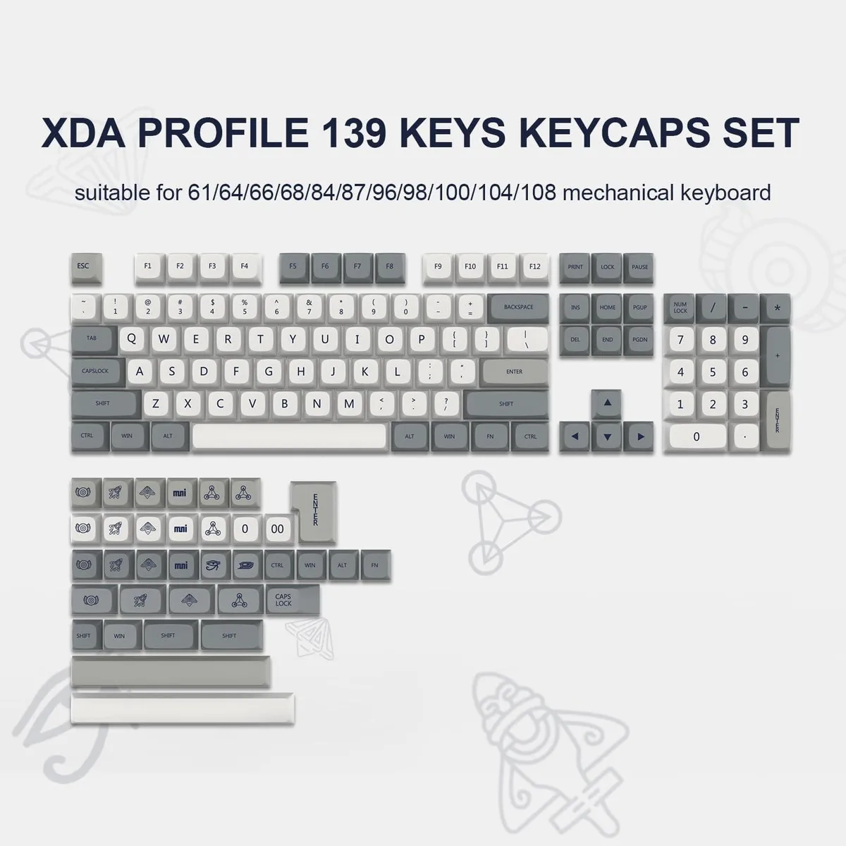 BFKK BFKK Retro Grey XDA PBT Keycaps 139 Keys 75% — product photo