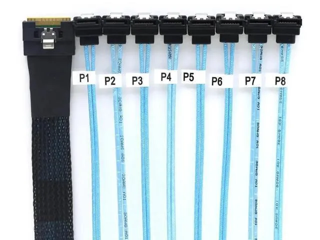 Fervit Fervit SFF-8654 8i to 8 Port 90Degree SATA Cable .5M 24Gbps — product photo